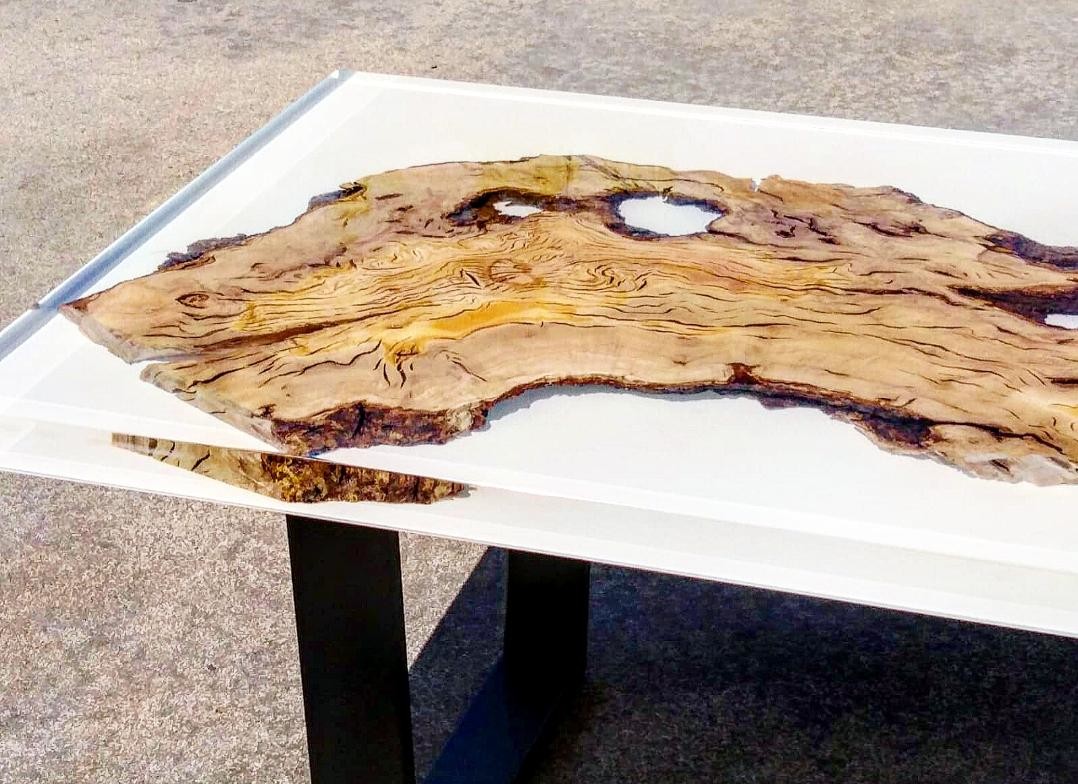 Tavolo design vetro e legno - Milk