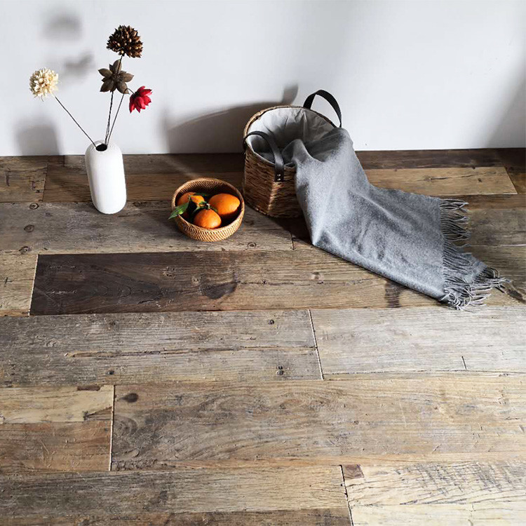 Reclaimed wood plank flooring