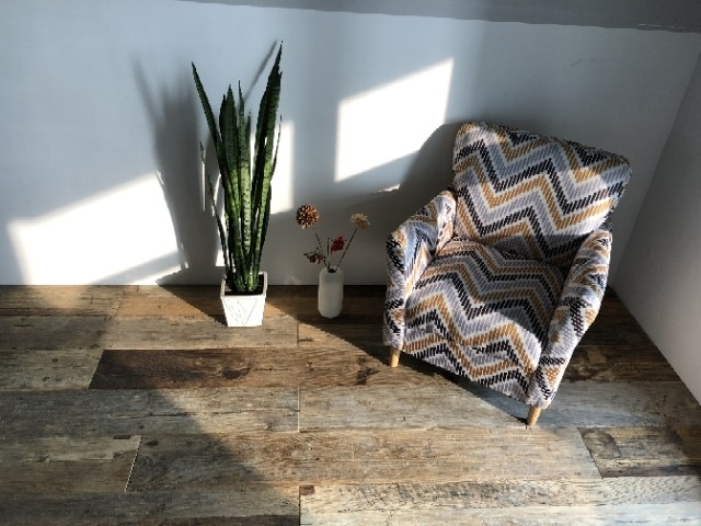 Reclaimed wood plank flooring