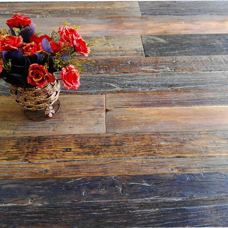 Reclaimed wood plank flooring